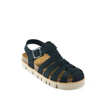 Charger l&#39;image dans la galerie, Black sandals HELENA made with nubuck leather
