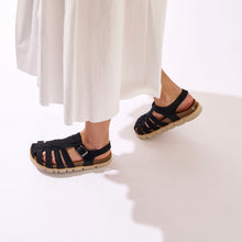 Load image into Gallery viewer, Black sandals HELENA made with nubuck leather
