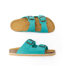 Load image into Gallery viewer, Turquoise two-straps ALBERTO made with suede leather
