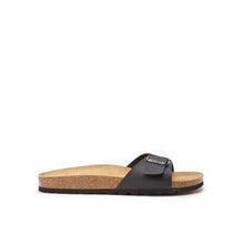 Load image into Gallery viewer, Black single-strap sandals AGATA made with eco-leather
