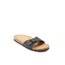 Load image into Gallery viewer, Black single-strap sandals AGATA made with eco-leather
