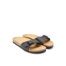 Load image into Gallery viewer, Black single-strap sandals AGATA made with eco-leather
