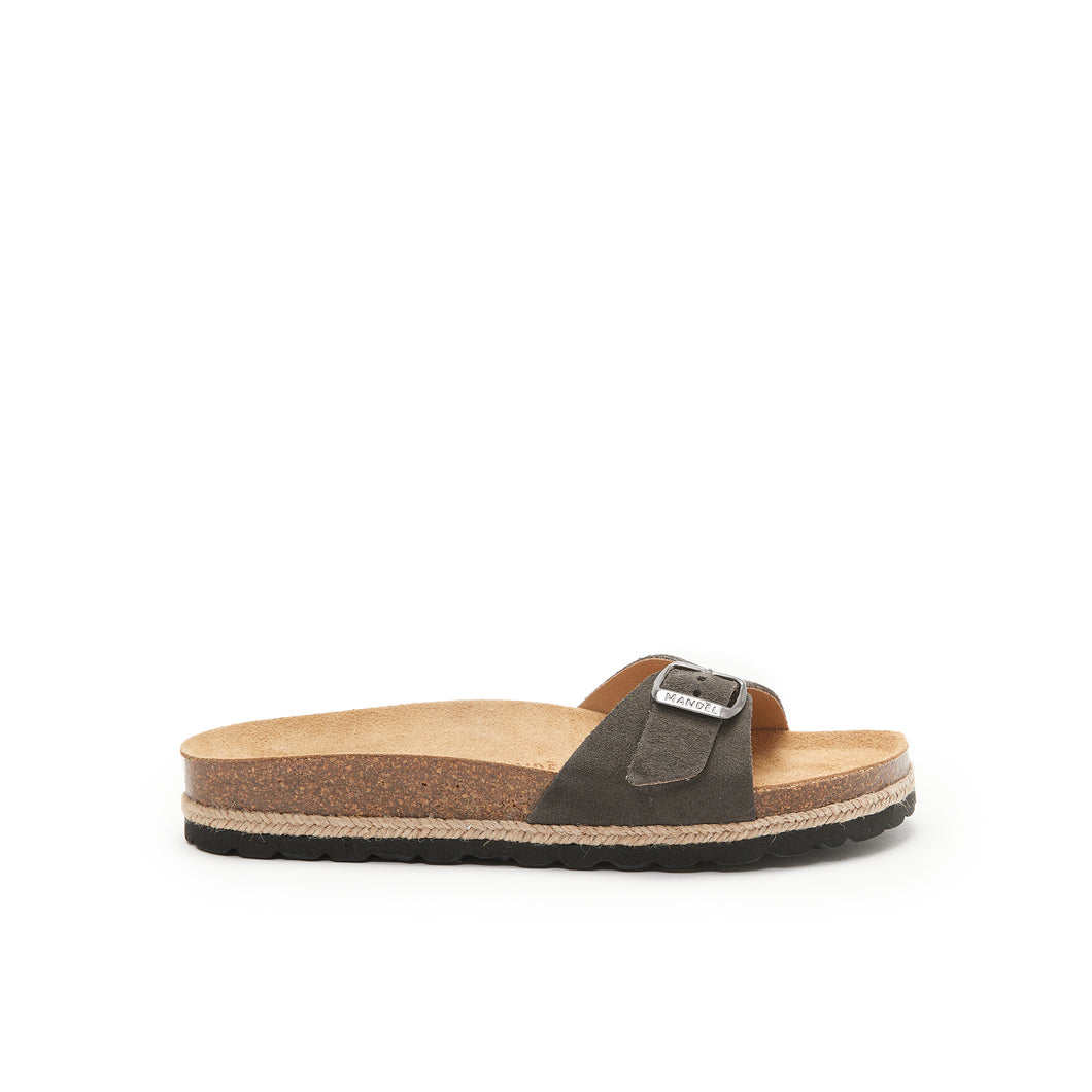 Grey single-strap sandals AGATA made with leather suede