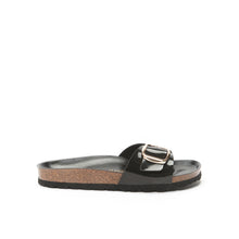 Load image into Gallery viewer, Black single-strap sandals AGATA made with eco-leather
