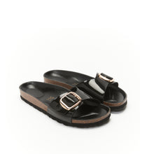 Load image into Gallery viewer, Black single-strap sandals AGATA made with eco-leather
