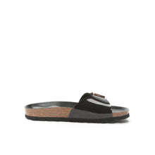 Load image into Gallery viewer, Black single-strap sandals AGATA made with eco-leather
