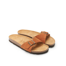 Load image into Gallery viewer, Brown single-strap sandals AGATA made with leather suede
