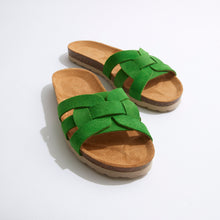 Load image into Gallery viewer, Green sandals CLARA made with leather suede
