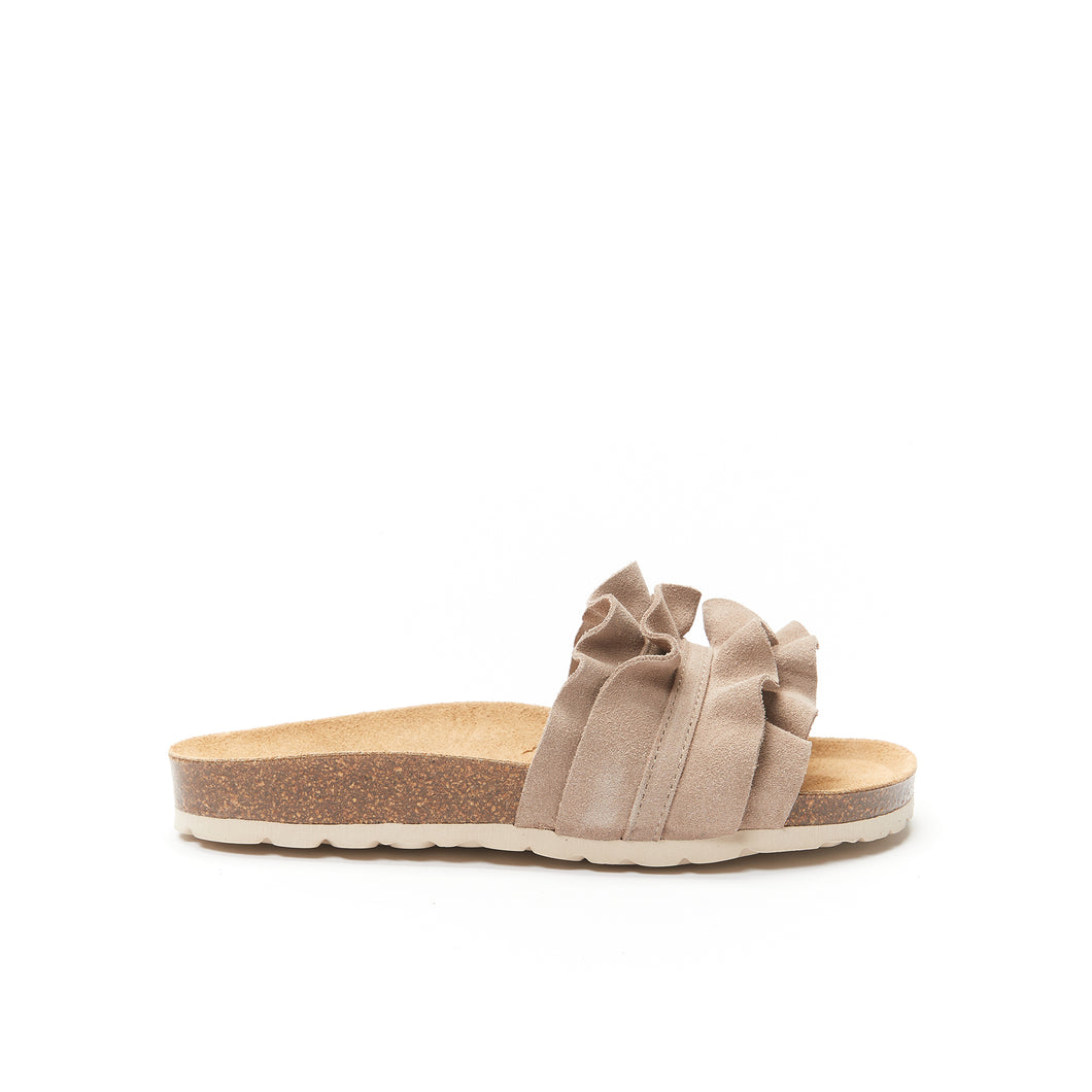 Taupe single-strap SOFIA made with suede leather