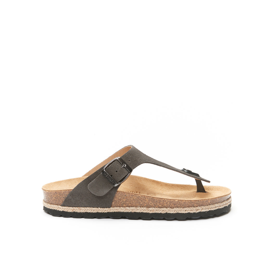 Grey thong sandals BLANCA made with leather suede