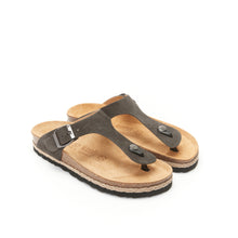 Load image into Gallery viewer, Grey thong sandals BLANCA made with leather suede
