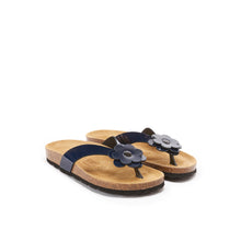 Load image into Gallery viewer, Navy thong sandals LENE made with eco-leather
