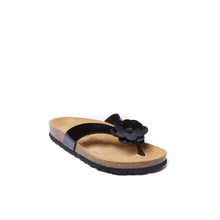 Load image into Gallery viewer, Black thong sandals LENE made with eco-leather
