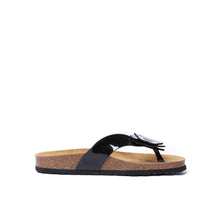 Load image into Gallery viewer, Black thong sandals LENE made with eco-leather
