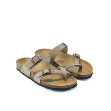 Load image into Gallery viewer, Taupe thong DARIA made with nubuck leather
