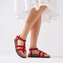 Load image into Gallery viewer, Red sandals NINA made with suede leather
