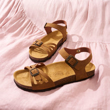 Charger l&#39;image dans la galerie, Cognac Brown sandals NEVA made with eco-leather
