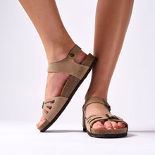 Load image into Gallery viewer, Taupe sandals NEVA made with suede leather
