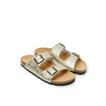 Load image into Gallery viewer, Gold two-strap sandals ALBERTO made with eco-leather
