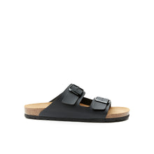 Load image into Gallery viewer, Black two-strap sandals ALBERTO made with eco-leather
