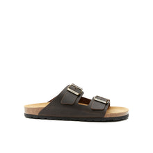 Carica l&#39;immagine nel visualizzatore di Gallery, Dark Brown two-strap sandals ALBERTO made with leather
