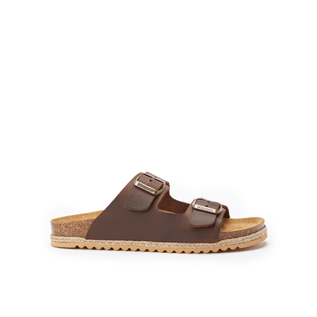 Dark Brown two-strap sandals ALBERTO made with leather
