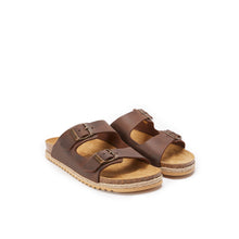 Load image into Gallery viewer, Dark Brown two-strap sandals ALBERTO made with leather
