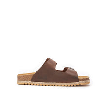 Load image into Gallery viewer, Dark Brown two-strap sandals ALBERTO made with leather
