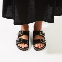 Load image into Gallery viewer, Black two-strap sandals ALBERTO made with eco-leather
