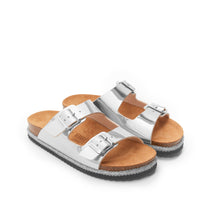 Load image into Gallery viewer, Silver two-strap sandals ALBERTO made with eco-leather
