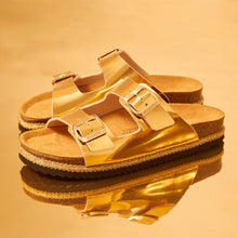 Load image into Gallery viewer, Gold two-strap sandals ALBERTO made with eco-leather
