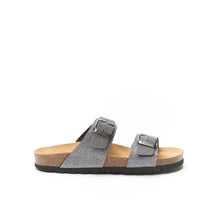 Load image into Gallery viewer, Grey two-strap sandals LORA made with eco-leather
