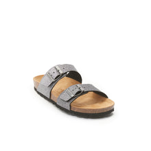 Load image into Gallery viewer, Grey two-strap sandals LORA made with eco-leather
