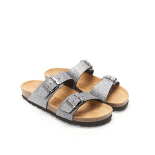 Load image into Gallery viewer, Grey two-strap sandals LORA made with eco-leather
