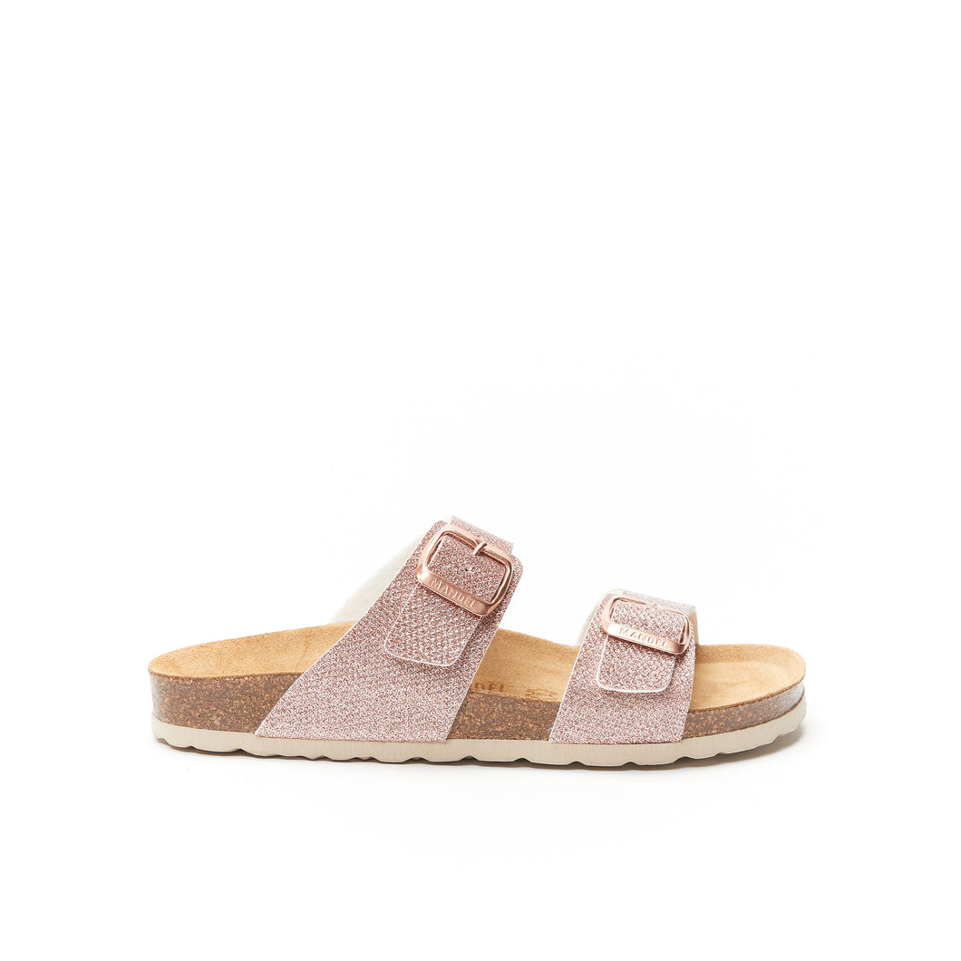 Pink two-strap sandals LORA made with eco-leather
