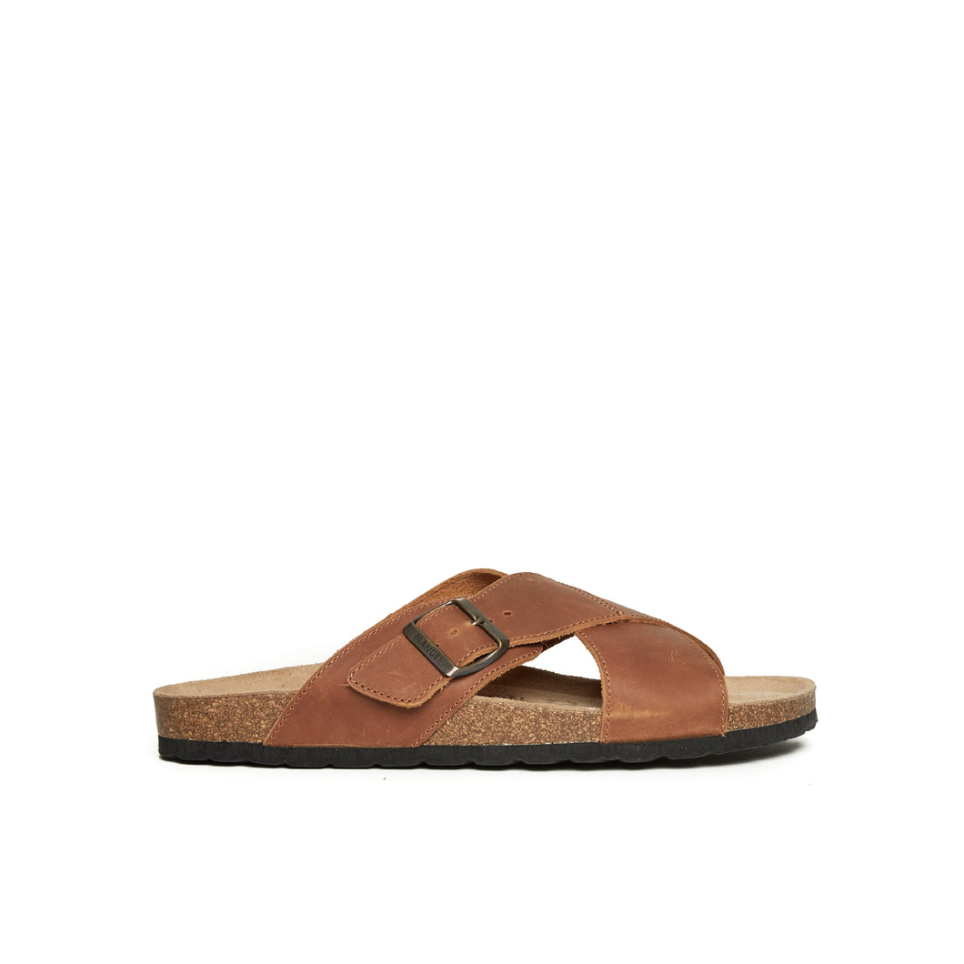 Brown crossover strap sandals RAMON made with leather
