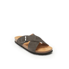 Load image into Gallery viewer, Grey crossover strap sandals RAMON made with leather suede
