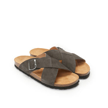 Load image into Gallery viewer, Grey crossover strap sandals RAMON made with leather suede
