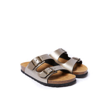 Load image into Gallery viewer, Gold two-strap sandals ALBERTO made with eco-leather
