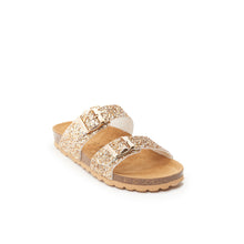 Load image into Gallery viewer, Gold two-strap sandals LORA made with glitter
