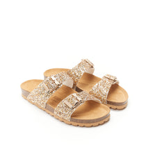 Load image into Gallery viewer, Gold two-strap sandals LORA made with glitter
