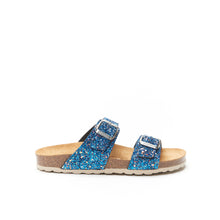 Load image into Gallery viewer, Navy two-strap sandals LORA made with glitter
