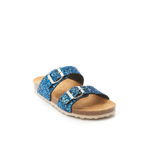 Load image into Gallery viewer, Navy two-strap sandals LORA made with glitter

