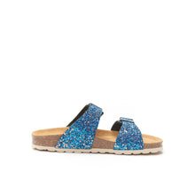 Load image into Gallery viewer, Navy two-strap sandals LORA made with glitter
