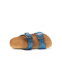 Load image into Gallery viewer, Navy two-strap sandals LORA made with glitter
