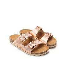 Load image into Gallery viewer, Gold two-strap sandals ALBERTO made with eco-leather
