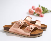 Load image into Gallery viewer, Gold two-strap sandals ALBERTO made with eco-leather
