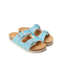 Load image into Gallery viewer, Navy two-strap sandals ALBERTO made with glitter
