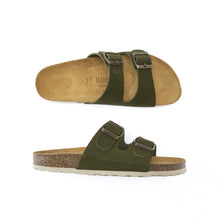 Load image into Gallery viewer, Moss Green two-straps GEMA made with suede leather
