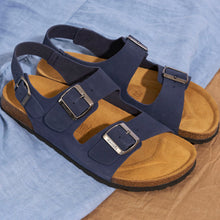 Load image into Gallery viewer, Navy sandals CARLOS made with suede leather
